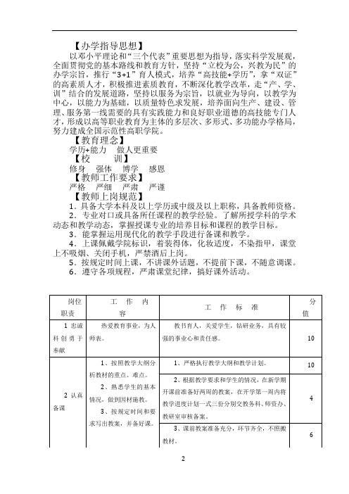 教师岗位工作标准