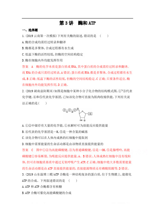 2020届高考生物课标版二轮复习训练题：专题二第3讲 酶和ATP 