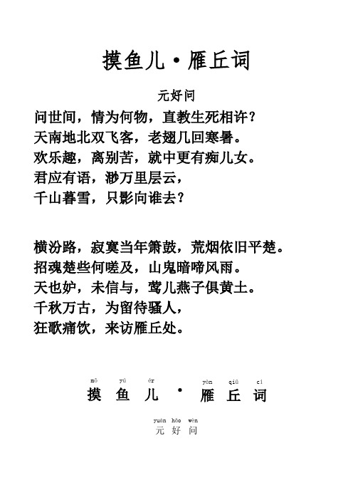 宋词《摸鱼儿·雁丘词》拼音及解释整理