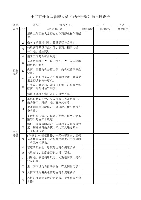 开掘隐患排查表(9项)