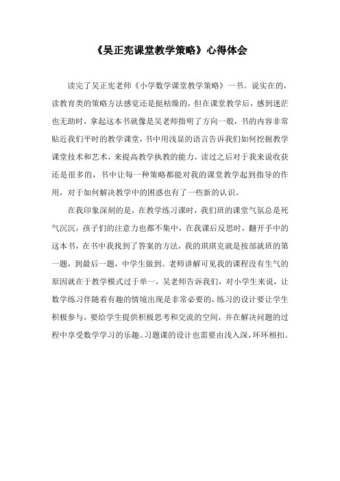 《吴正宪课堂教学策略》心得体会