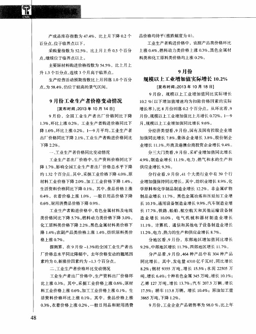 9月份工业生产者价格变动情况