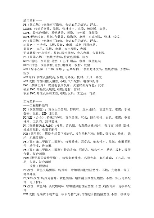 常用塑胶原料种类特性及应用简介