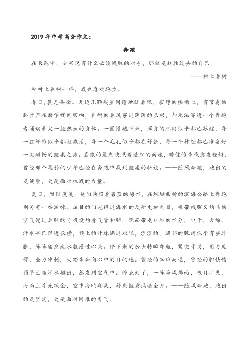 2019年中考高分作文：《奔跑》