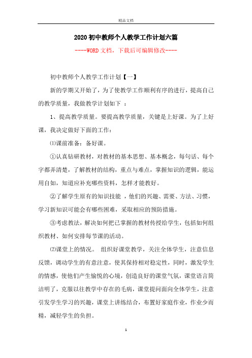 2020初中教师个人教学工作计划六篇