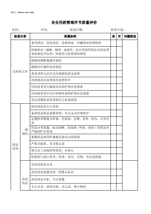 (3)安全用药质量评价标准