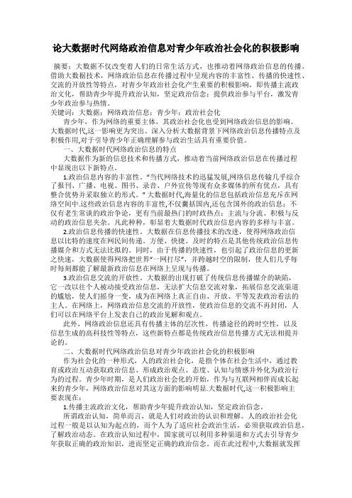 论大数据时代网络政治信息对青少年政治社会化的积极影响