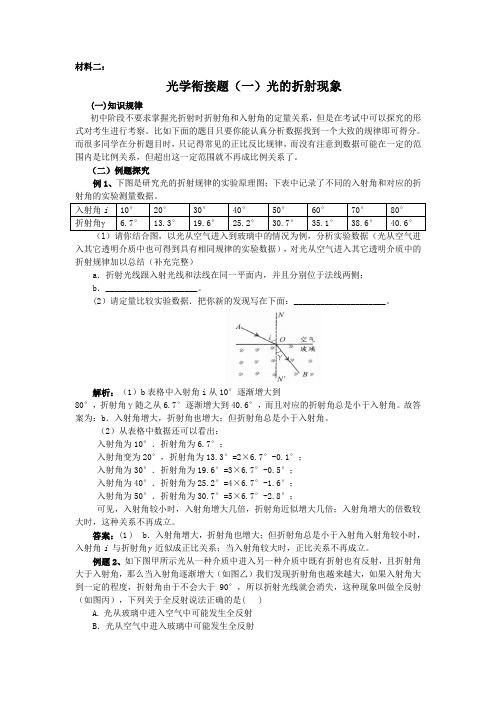 初、高中物理衔接材料二 光学衔接题(一)光的折射现象