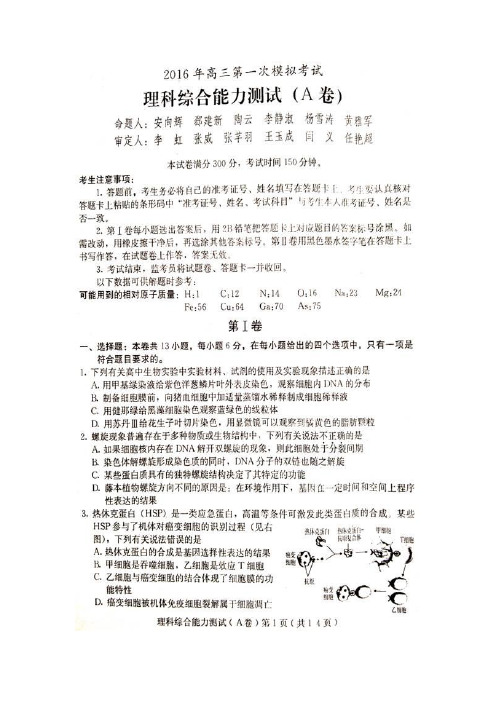 河北保定市高三下学期第一次模拟考试理综生物试题含答案