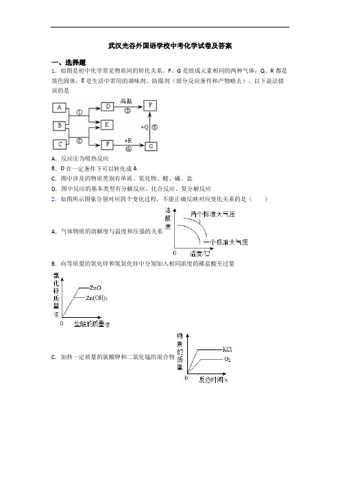 武汉光谷外国语学校中考化学试卷及答案