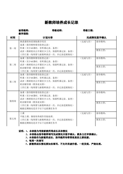 新教师培养成长记录