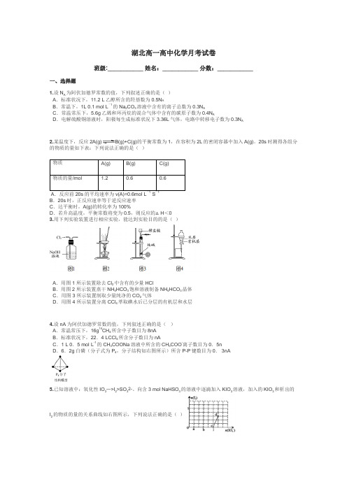 湖北高一高中化学月考试卷带答案解析
