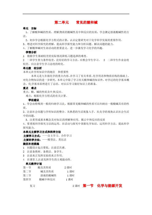九年级化学全册第2单元常见的酸和碱备课教案鲁教版54制