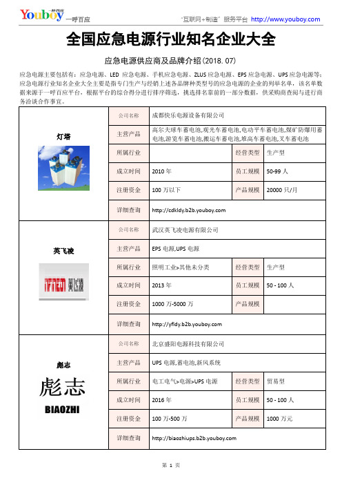 全国应急电源行业知名企业大全-应急电源供应商及品牌介绍2018.07