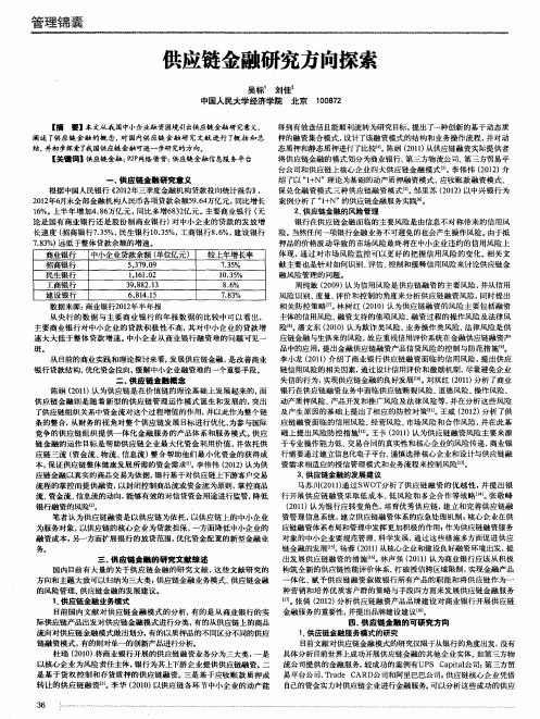 供应链金融研究方向探索