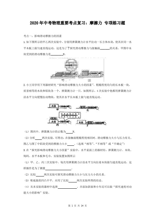 2020年中考物理重要考点复习：摩擦力 专项练习题(含答案)