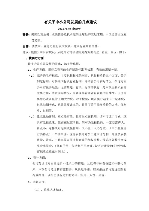 有关于中小公司发展的几点建议
