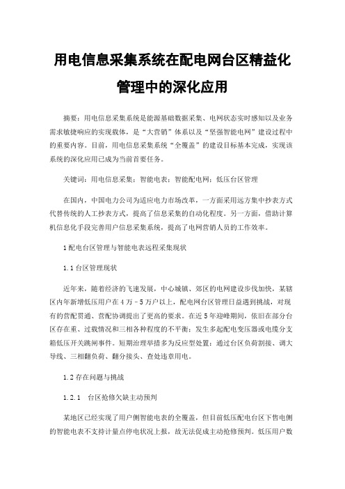 用电信息采集系统在配电网台区精益化管理中的深化应用