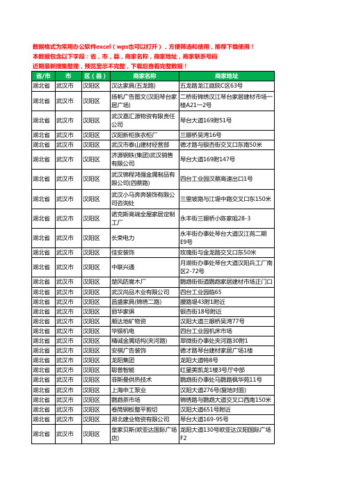 2020新版湖北省武汉市汉阳区家具有限公司工商企业公司商家名录名单黄页联系电话号码地址大全284家