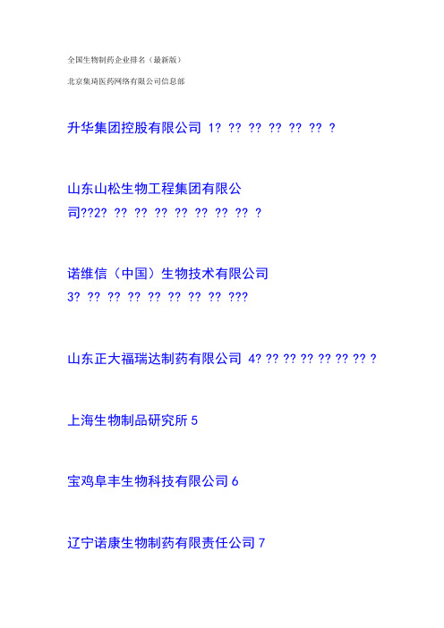 全国生物制药企业排名