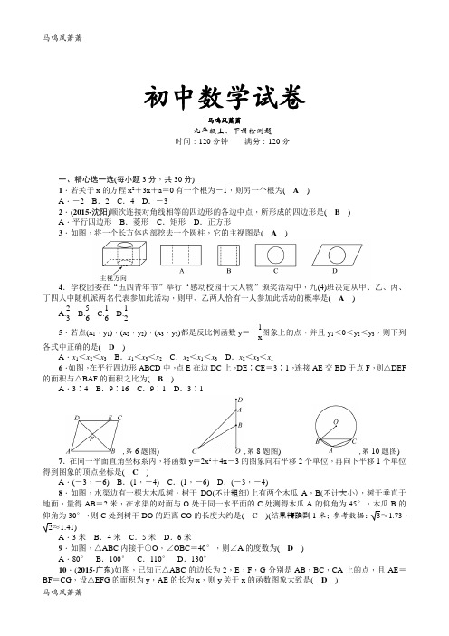 北师大版九年级数学下册试题上、下册检测题.docx