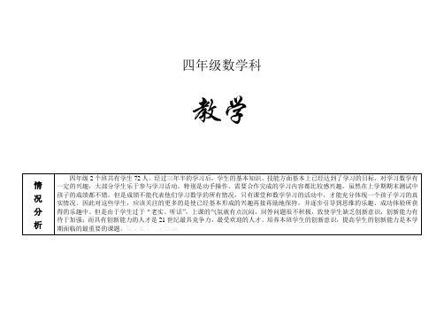 2014--2015学年度人教版四年级数学下册教学计划含详细进度表