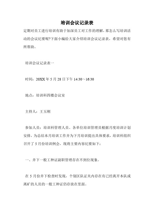 培训会议记录表