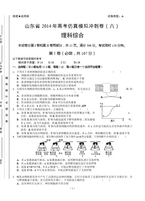 山东省2014届高三高考仿真模拟冲刺考试(六)理科综合试题