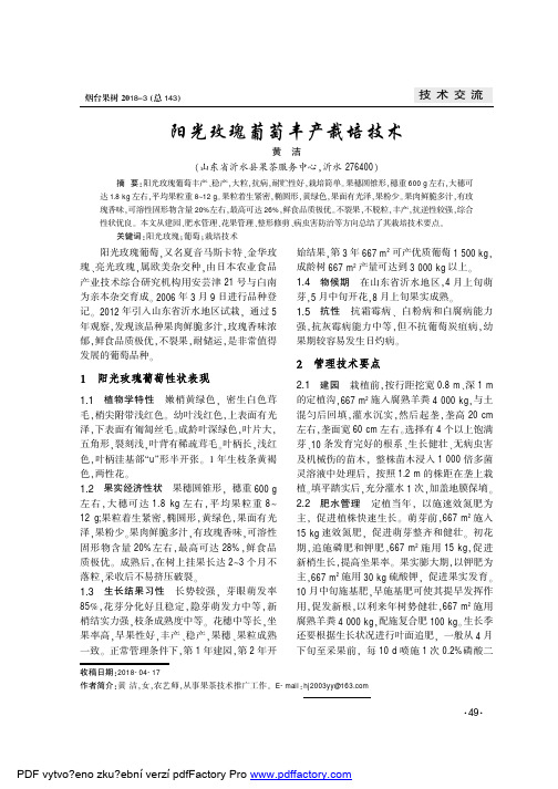 阳光玫瑰葡萄丰产栽培技术