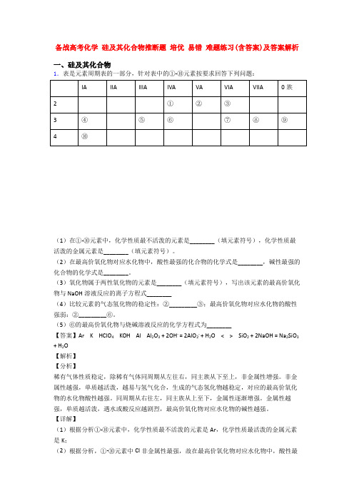 备战高考化学 硅及其化合物推断题 培优 易错 难题练习(含答案)及答案解析