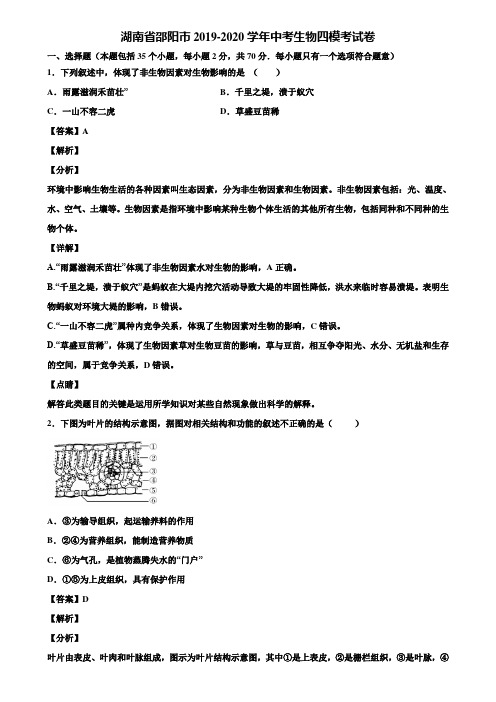 湖南省邵阳市2019-2020学年中考生物四模考试卷含解析