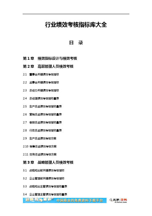 行业绩效考核指标库大全