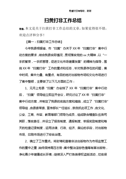 扫黄打非工作总结