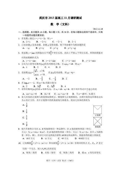 武汉市2013届高三11月调研测试文