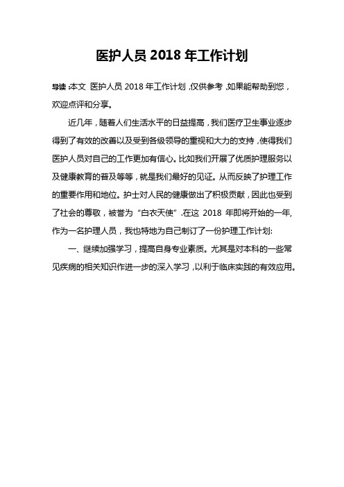 医护人员2018年工作计划