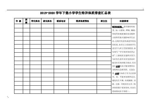 学生特异体质排查汇总表(填好)
