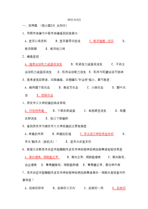 神经内科规培学生考试题(带答案)2
