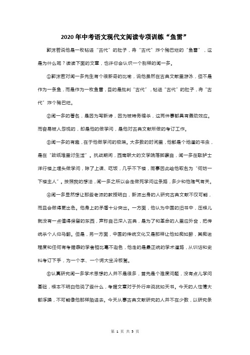 2020年中考语文现代文阅读专项训练“鱼雷”