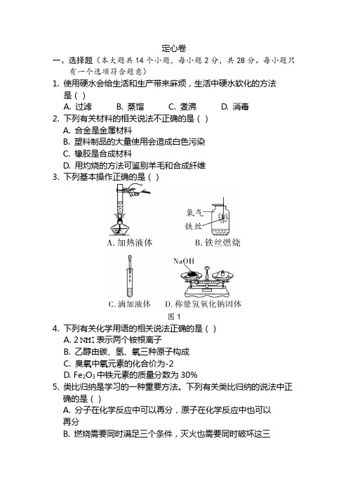 新版人教版初三九年级下册化学河北省中考定心卷