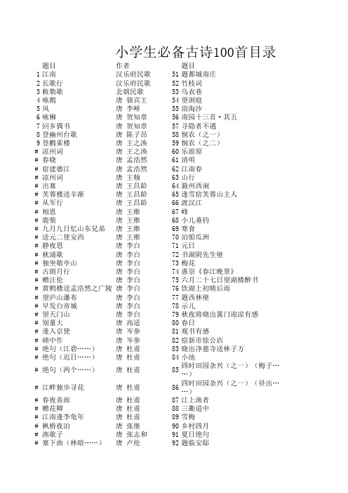 小学生必备古诗100首目录