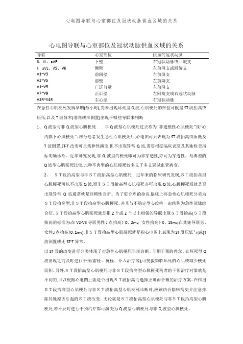 心电图导联与心室部位及冠状动脉供血区域的关系