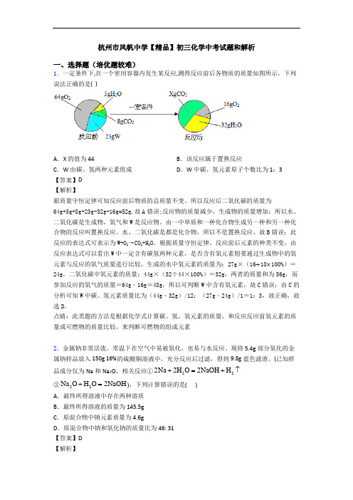 杭州市风帆中学【精品】初三化学中考试题和解析