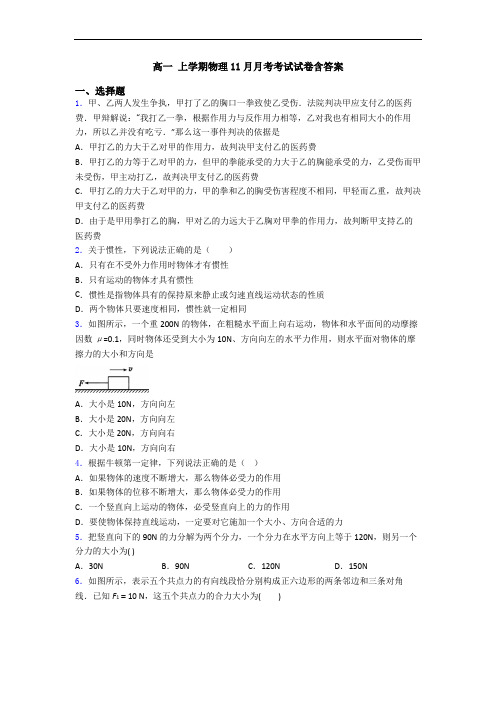 高一 上学期物理11月月考考试试卷含答案
