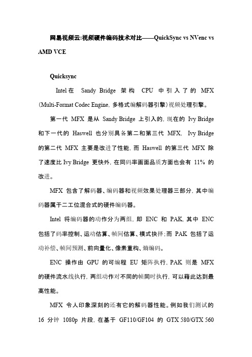 网易视频云：视频硬件编码技术对比——QuickSync-vs-NVenc-vs-AMD-VCE