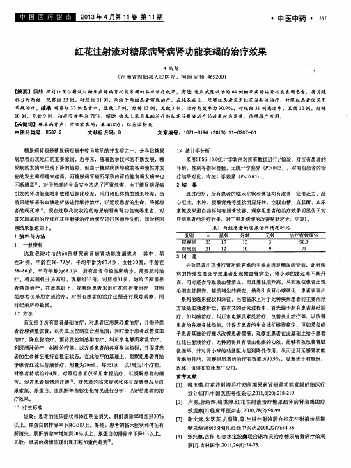 红花注射液对糖尿病肾病肾功能衰竭的治疗效果