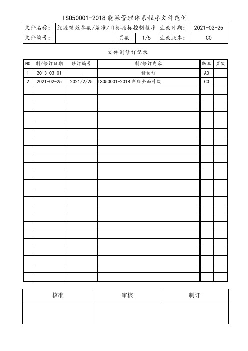 能源绩效参数能源基准目标能源指标控制程序