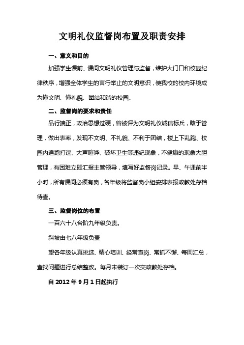 文明礼仪监督岗布置及职责安排