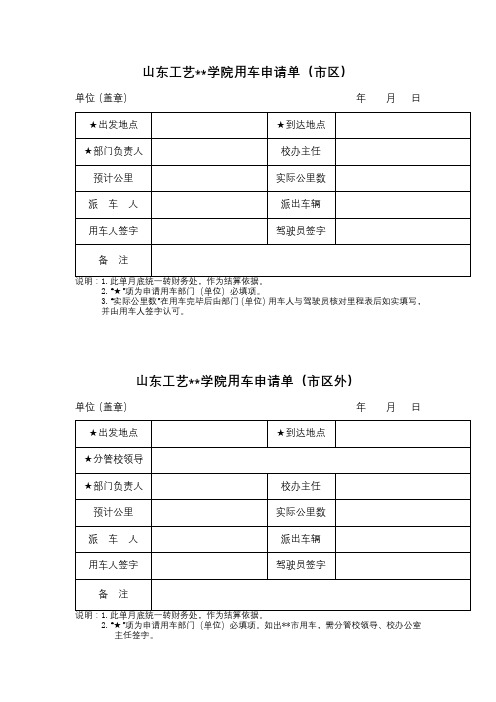 XX学院用车申请单(市区)【模板】