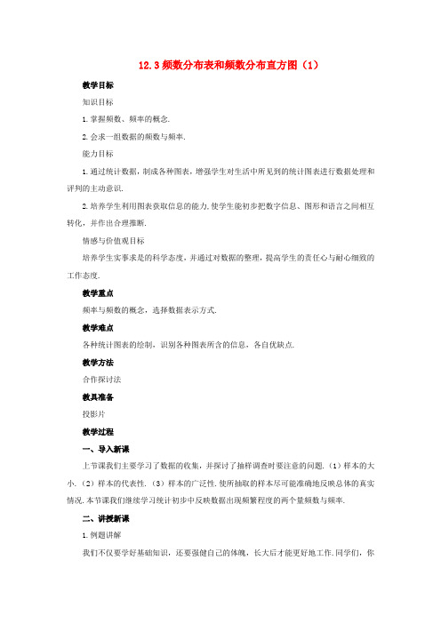 七年级数学下册12.3频数分布表和频数分布直方图(第1课时)教案苏科版
