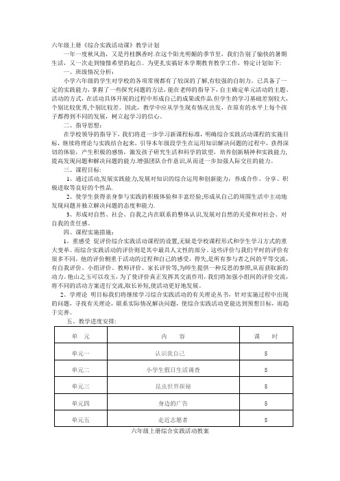 六年级上册综合实践活动教案